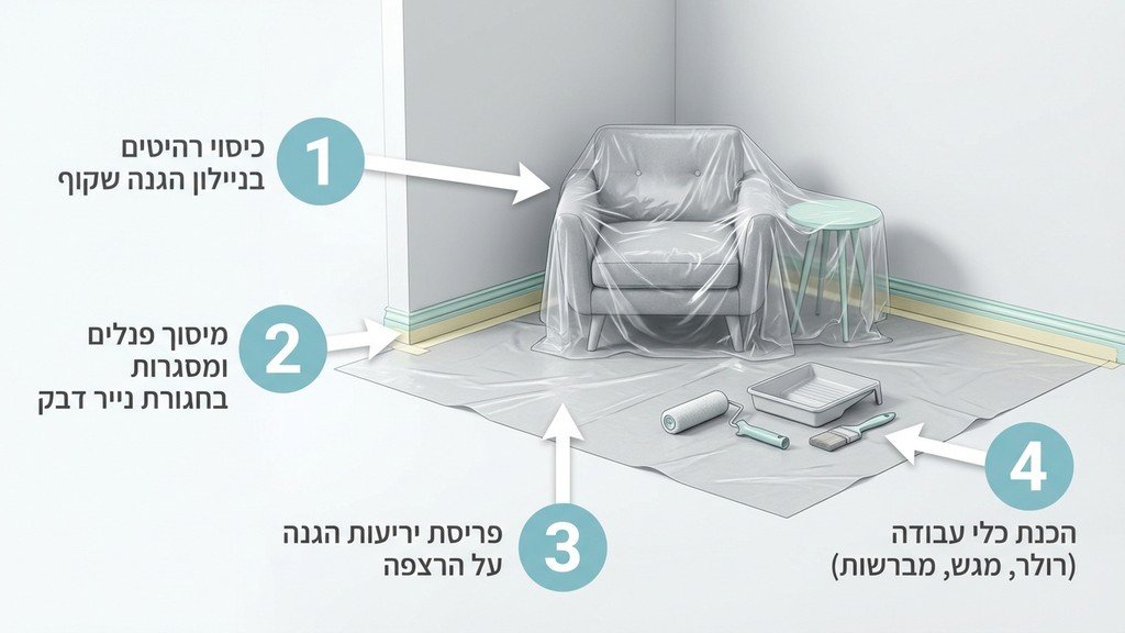 הכנת קירות וכיסוי ריהוט לפני עבודת צבע